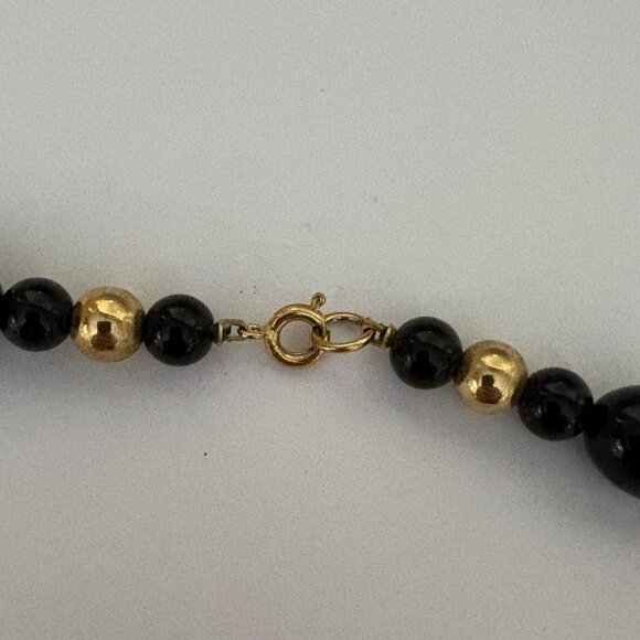 Black and Gold Tone Beaded Necklace Oval and Round Beads 30 in Classic Versatile - Picture 7 of 8
